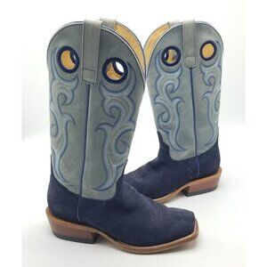 Horse Power Marine Roughout Western Boot - Broad Square Toe Navy Blue Men's 8 D